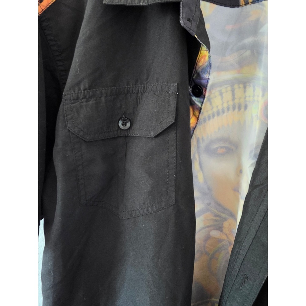 Akademiks Mens XL Black Medusa Graphic Short Sleeve Button Up Shirt Streetwear - Picture 3 of 7